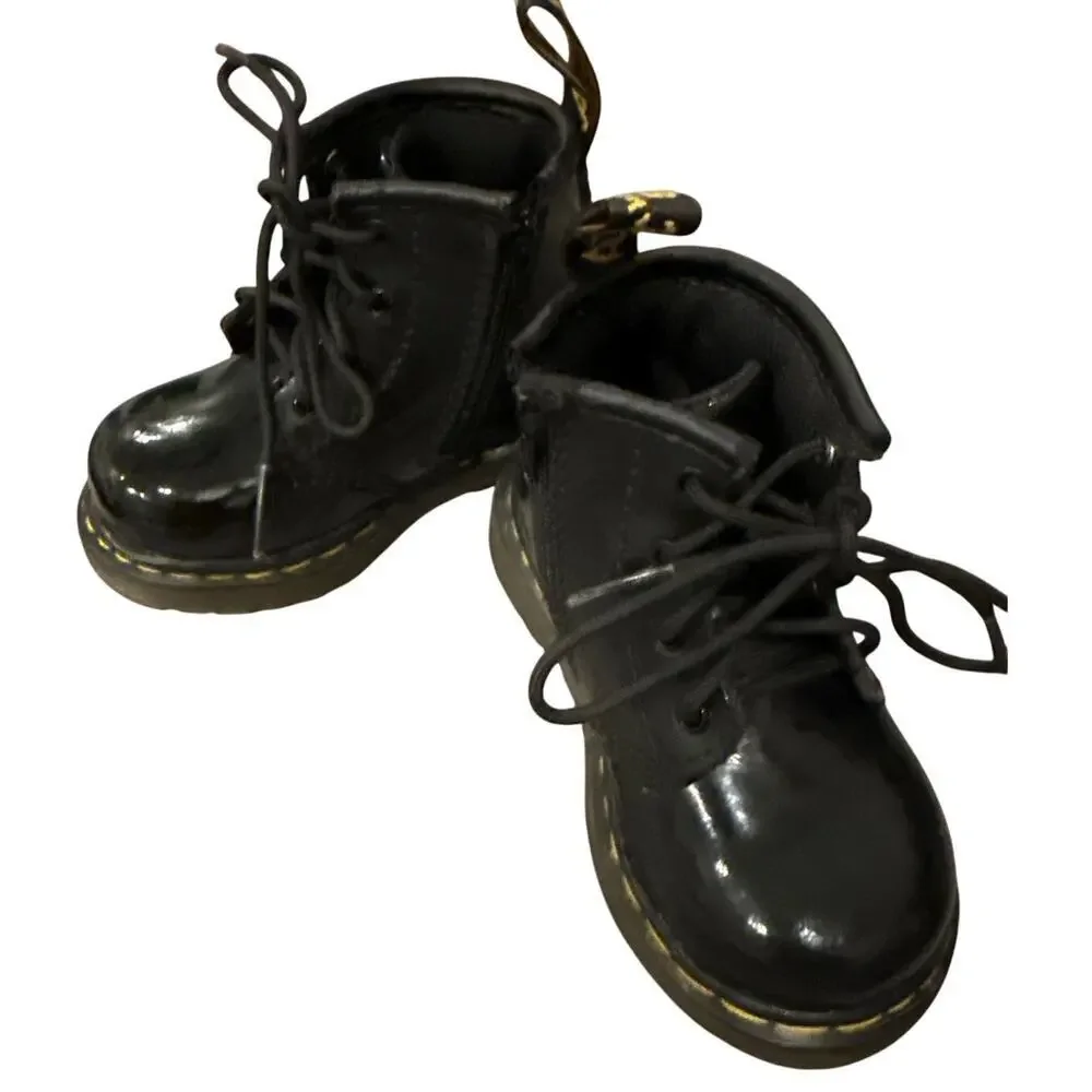 Dr.  Martens Toddler Brooklee B Size 5 Black Patent Lace Up Side Zip Ankle Boots